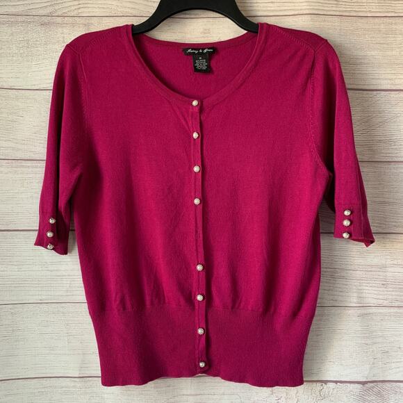 Audrey & Grace Pink Knit Cardigan Sweater Pearly Buttons Size Medium - Picture 2 of 15